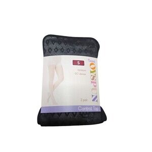 JOYSPUN 2 Pack Black Geo Print & Gray Opaque Control Top Tights Hosiery  (Small)